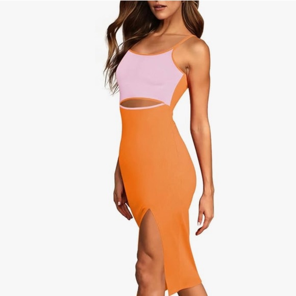 A9 - 471 midi orange and pink bodycon cutout dress for women size medium - Picture 2 of 10